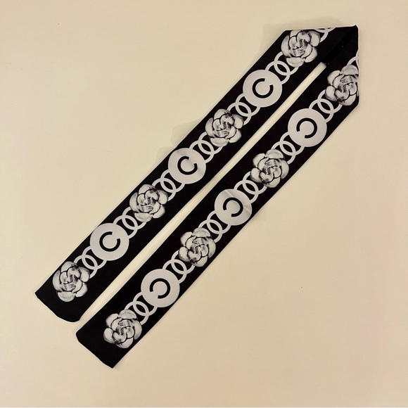 Accessories - Parisian Chic Floral & Quilted Silk Skinny Scarf (Twilly)